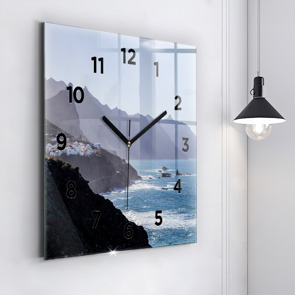 Square wall clock Mountains by the ocean
