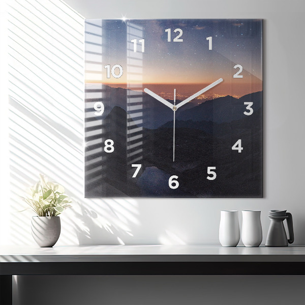 Square wall clock Mountains at sunset
