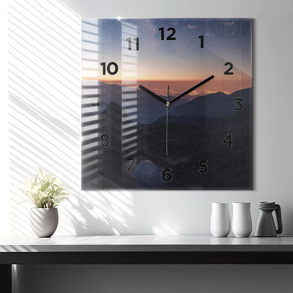 Square wall clock Mountains at sunset