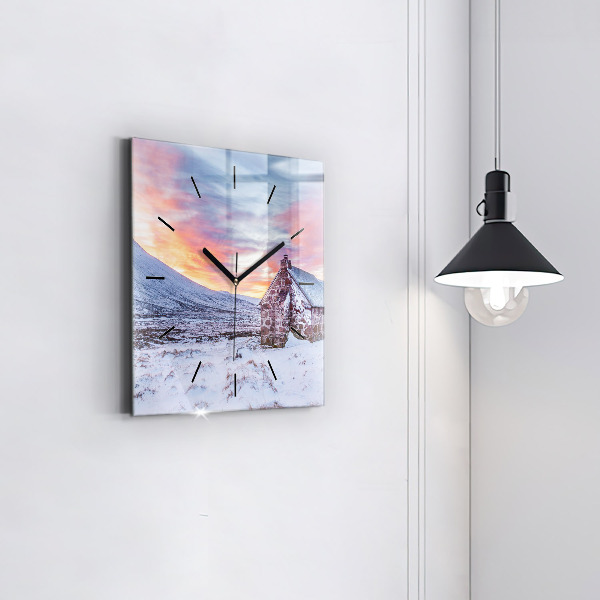 Square wall clock Cottage in the mountains