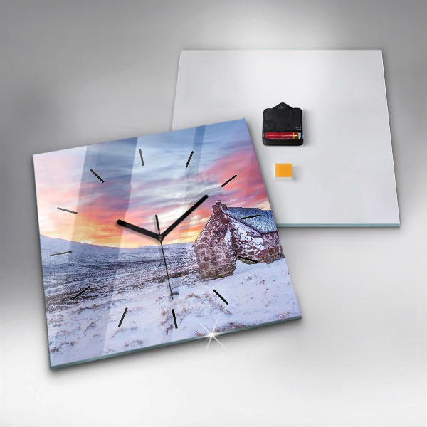 Square wall clock Cottage in the mountains