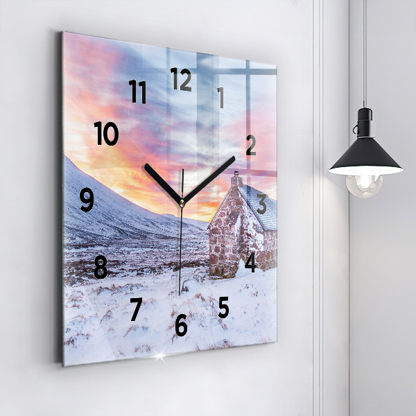 Square wall clock Cottage in the mountains
