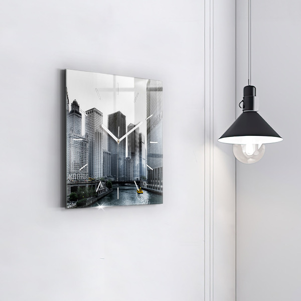 Square wall clock City panorama