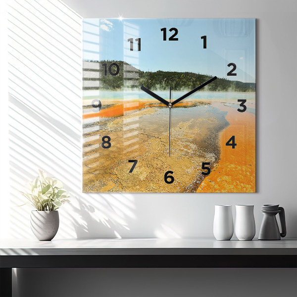 Square wall clock Lake with Mountains