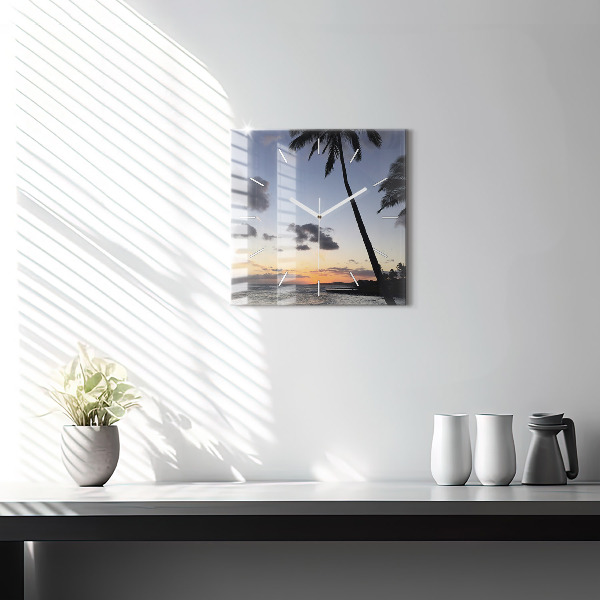 Square wall clock Palm tree and sunrise