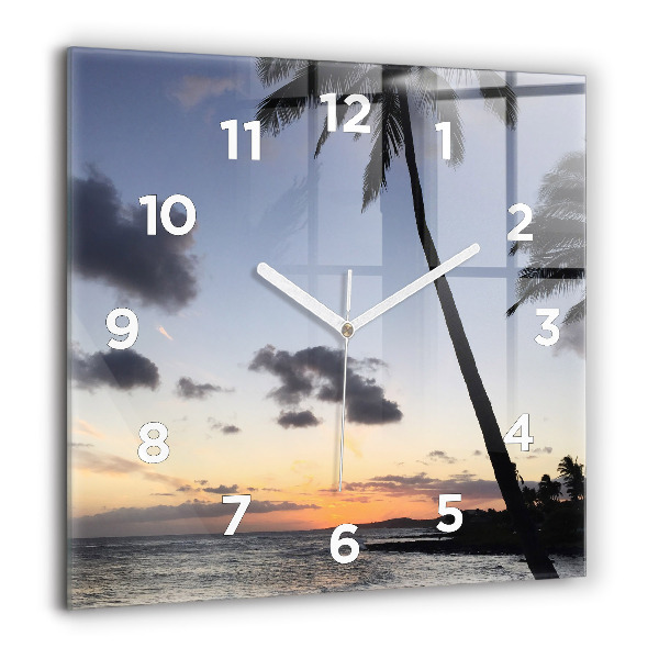 Square wall clock Palm tree and sunrise