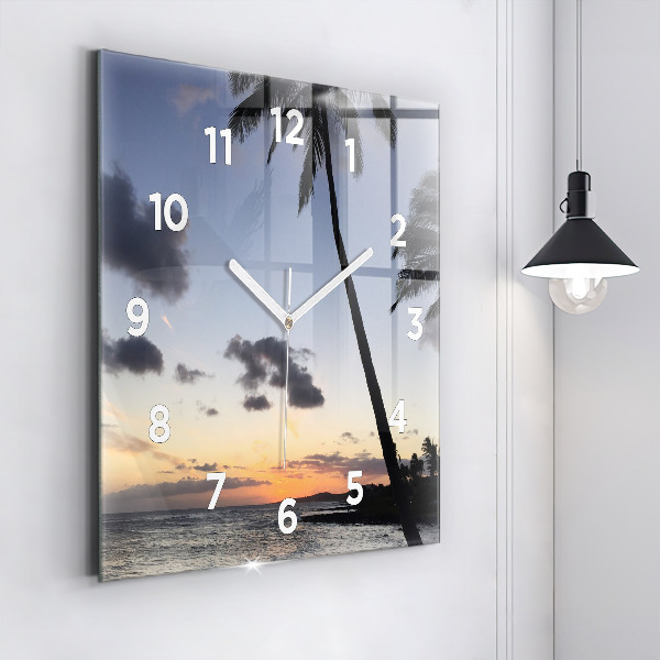 Square wall clock Palm tree and sunrise