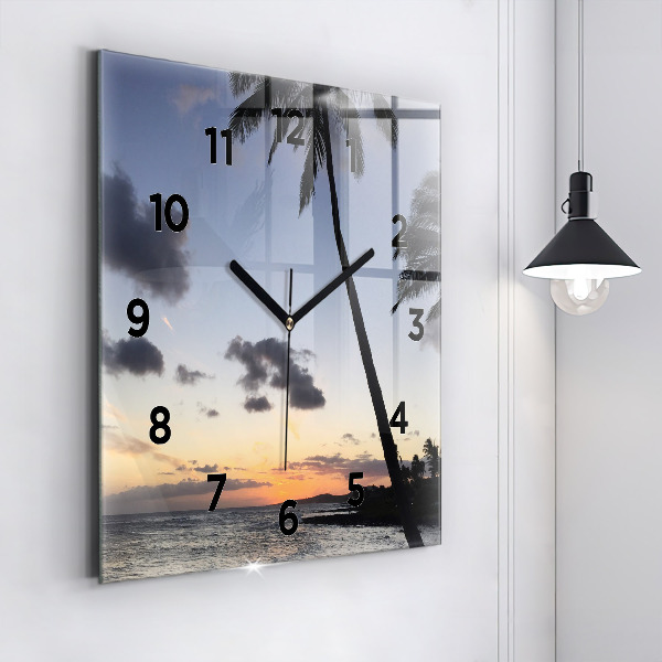 Square wall clock Palm tree and sunrise