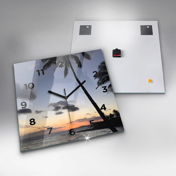 Square wall clock Palm tree and sunrise