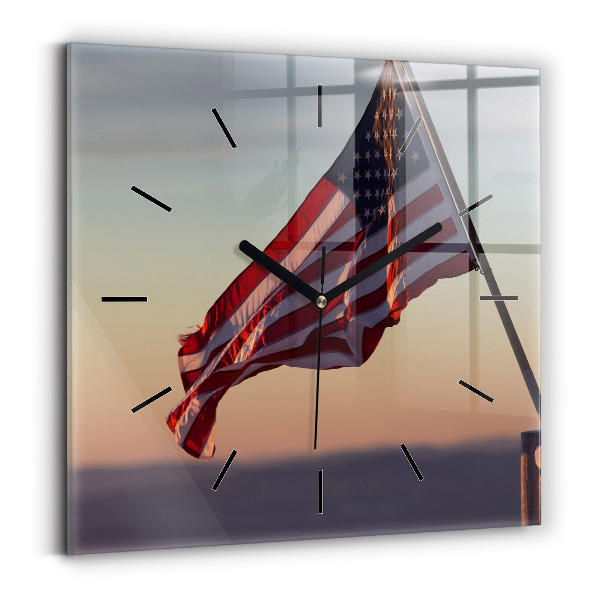 Square wall clock USA flag flying