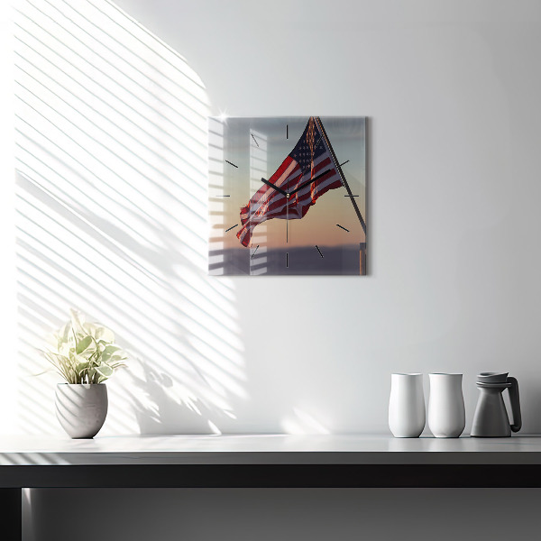 Square wall clock USA flag flying