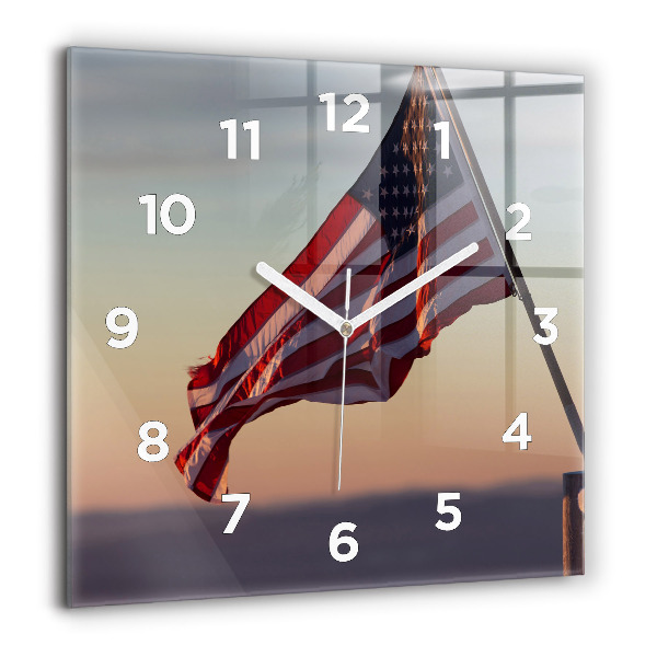 Square wall clock USA flag flying