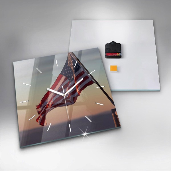 Square wall clock USA flag flying