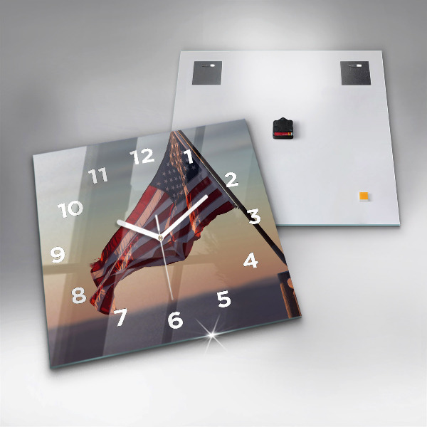 Square wall clock USA flag flying