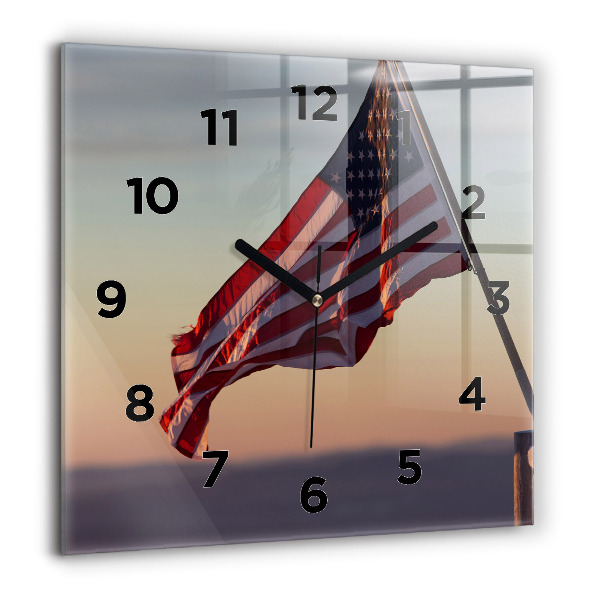 Square wall clock USA flag flying