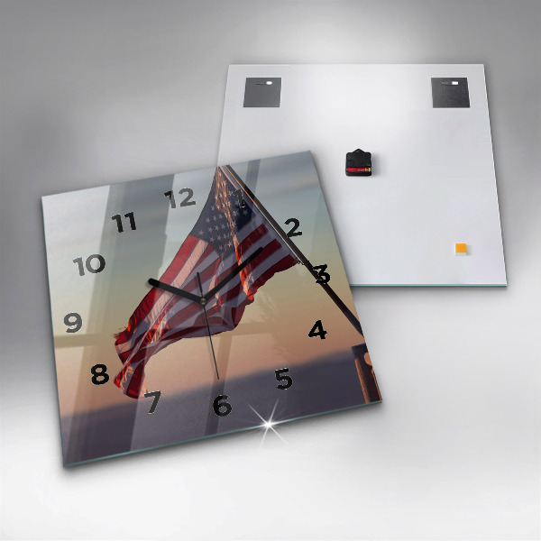 Square wall clock USA flag flying