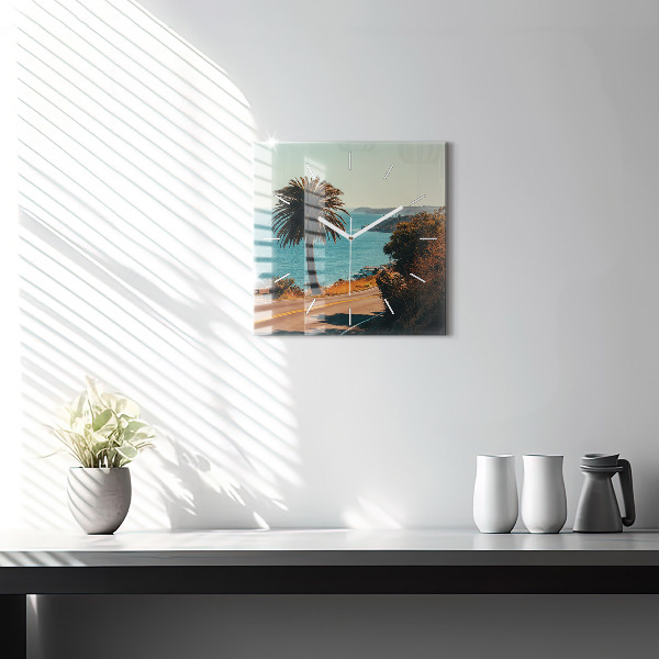 Square wall clock Palm trees in Malibu