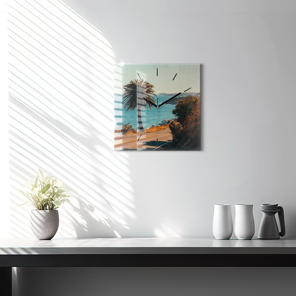 Square wall clock Palm trees in Malibu