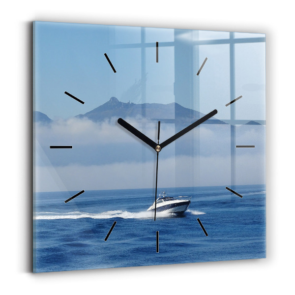 Square wall clock A boat floating on the ocean