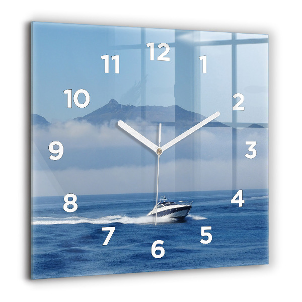Square wall clock A boat floating on the ocean