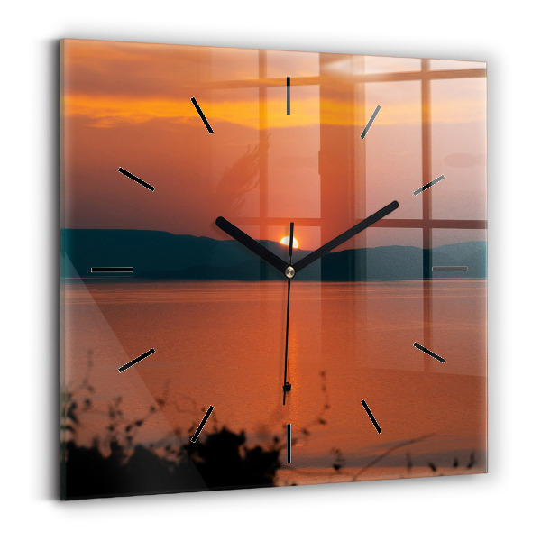 Square wall clock Lake Balaton in the evening
