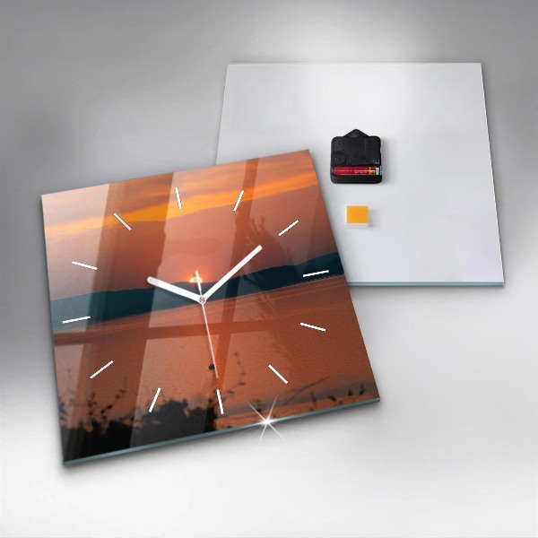 Square wall clock Lake Balaton in the evening