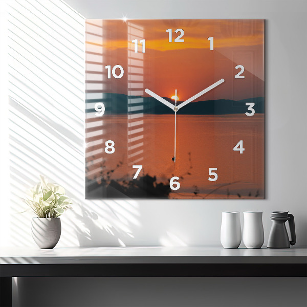 Square wall clock Lake Balaton in the evening