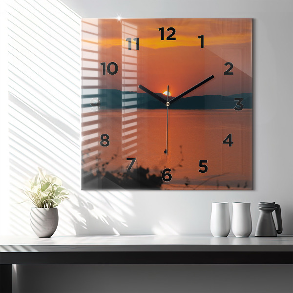 Square wall clock Lake Balaton in the evening