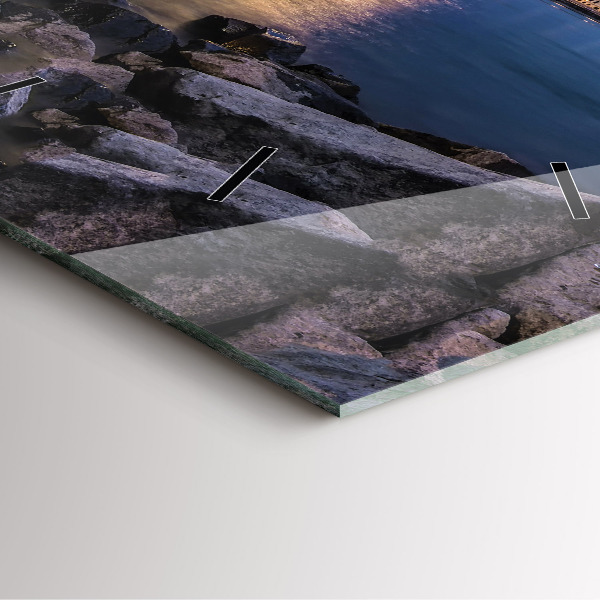 Square wall clock Rocky shore under the bridge