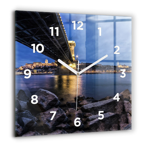Square wall clock Rocky shore under the bridge