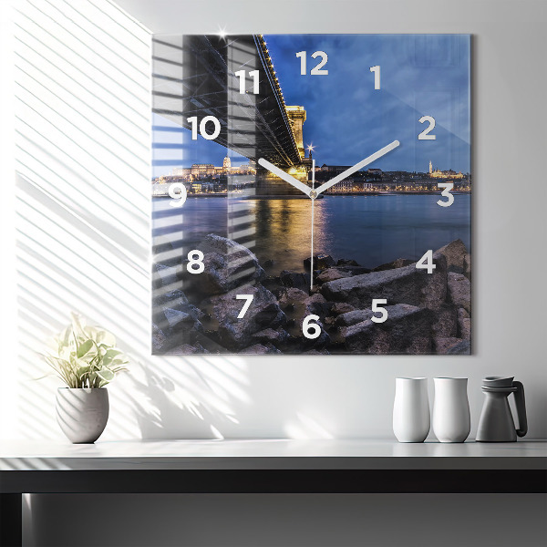 Square wall clock Rocky shore under the bridge