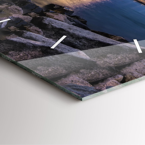 Square wall clock Rocky shore under the bridge