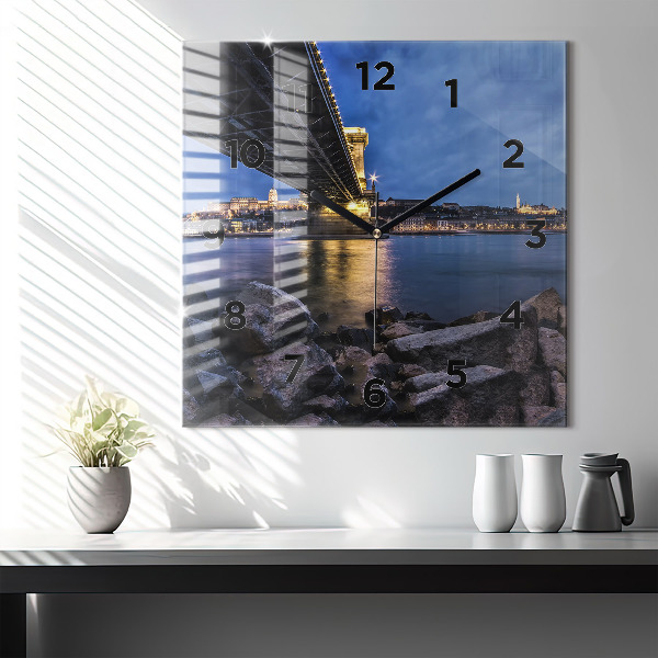 Square wall clock Rocky shore under the bridge