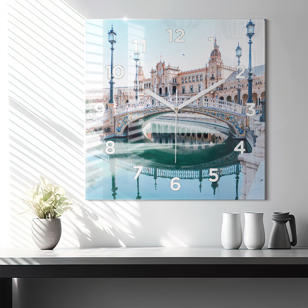 Square wall clock Plaza de Espana in Seville