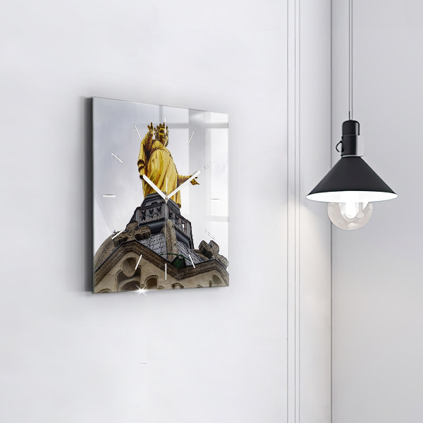 Square wall clock Statue of the Virgin Mary in Lyon