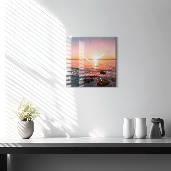 Square wall clock Rocks at sunset