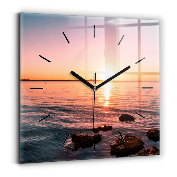 Square wall clock Rocks at sunset