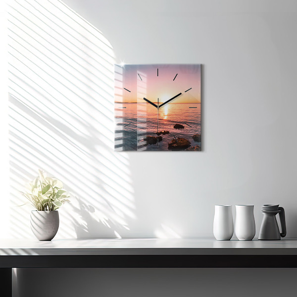 Square wall clock Rocks at sunset