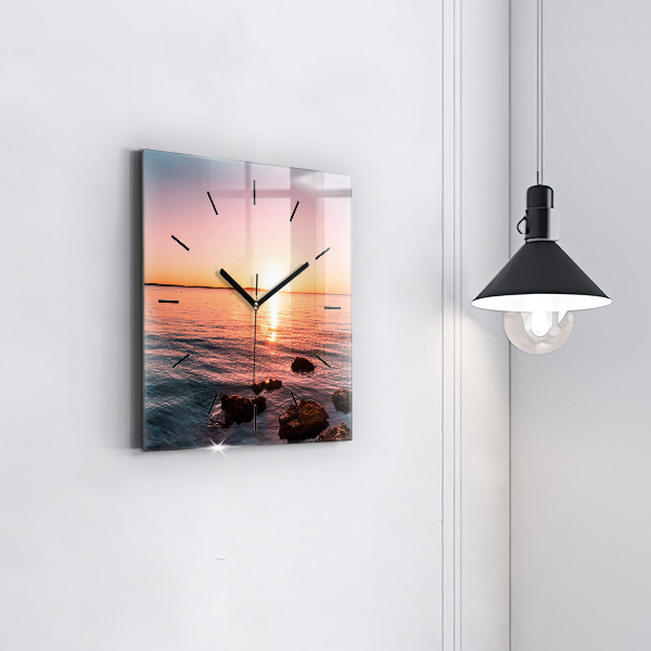 Square wall clock Rocks at sunset