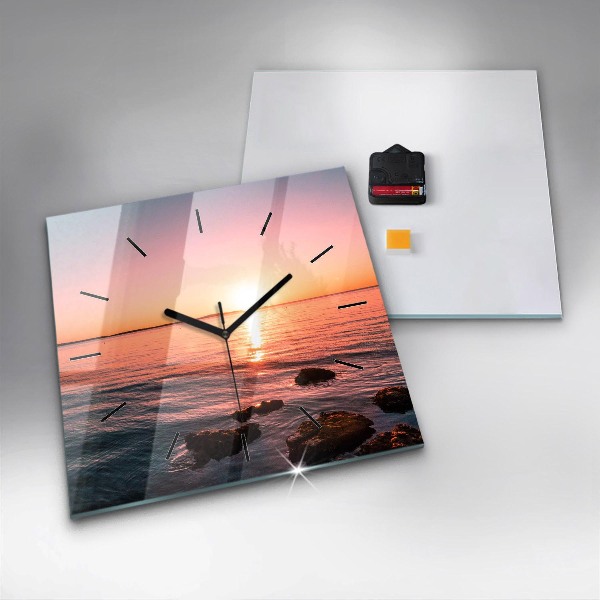 Square wall clock Rocks at sunset