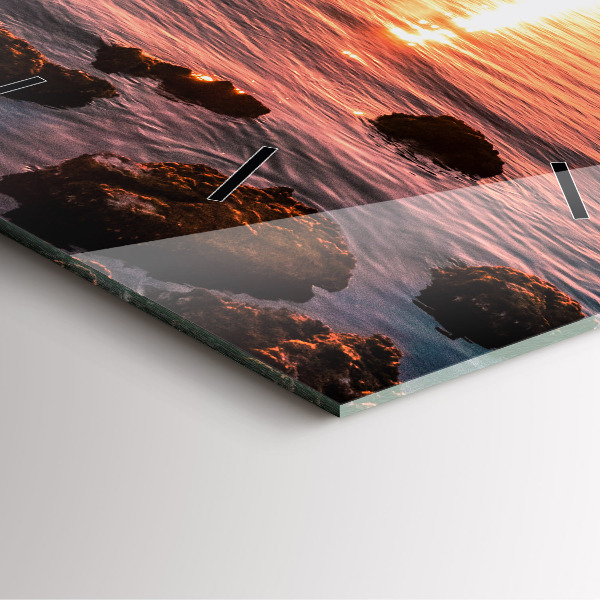 Square wall clock Rocks at sunset