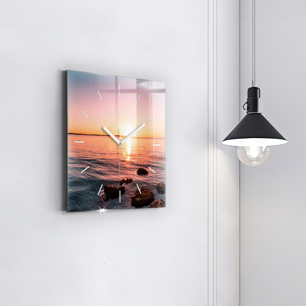 Square wall clock Rocks at sunset