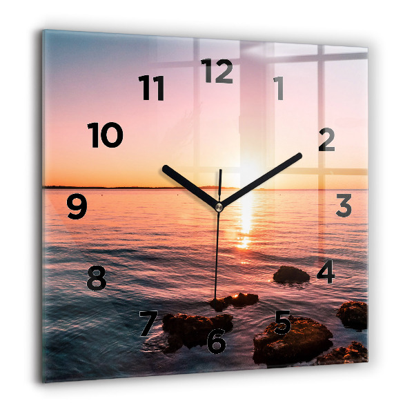Square wall clock Rocks at sunset