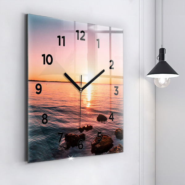 Square wall clock Rocks at sunset
