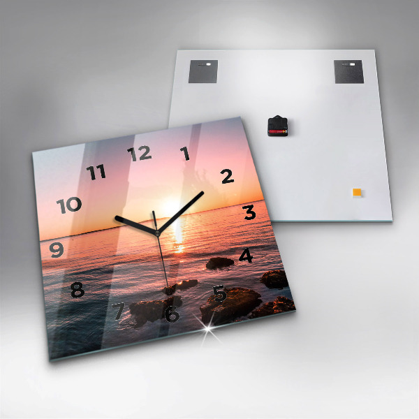 Square wall clock Rocks at sunset