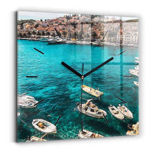 Square wall clock Boats in Croatia