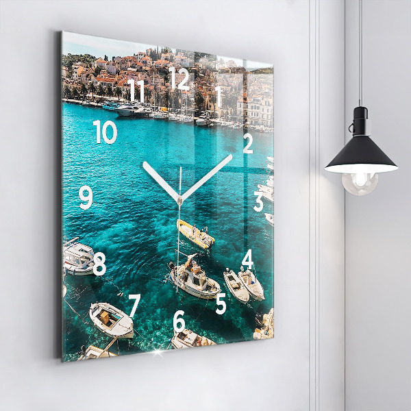 Square wall clock Boats in Croatia