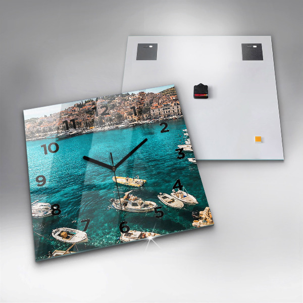 Square wall clock Boats in Croatia