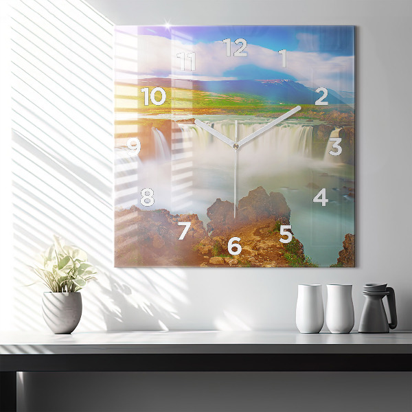 Square wall clock Godafoss in Iceland