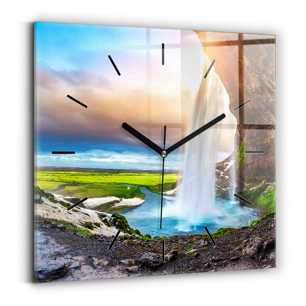 Square wall clock Waterfall in Iceland